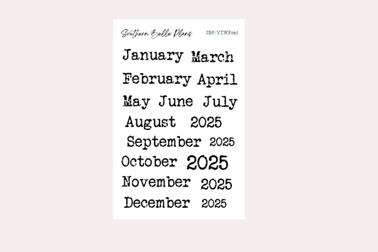 Months - Vintage Type Hand Stamped Font